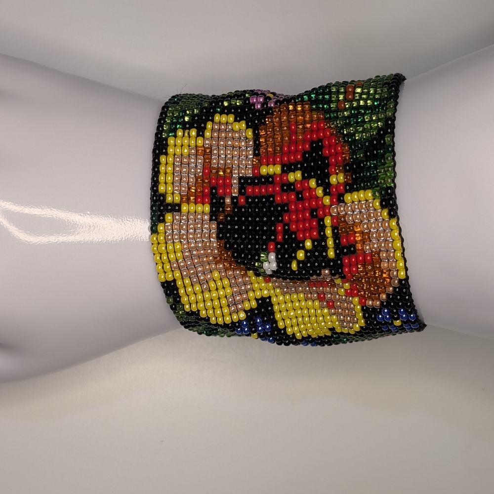 Wide Beaded Cuff Bracelet – Colorful Floral Design - Picture 1 of 7